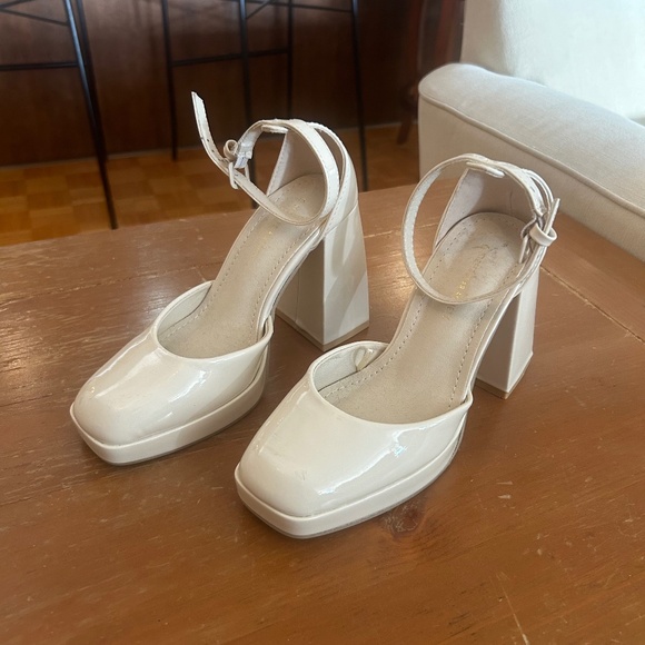 Streetwear Society Cream White Block Platform High Heels - Picture 1 of 3